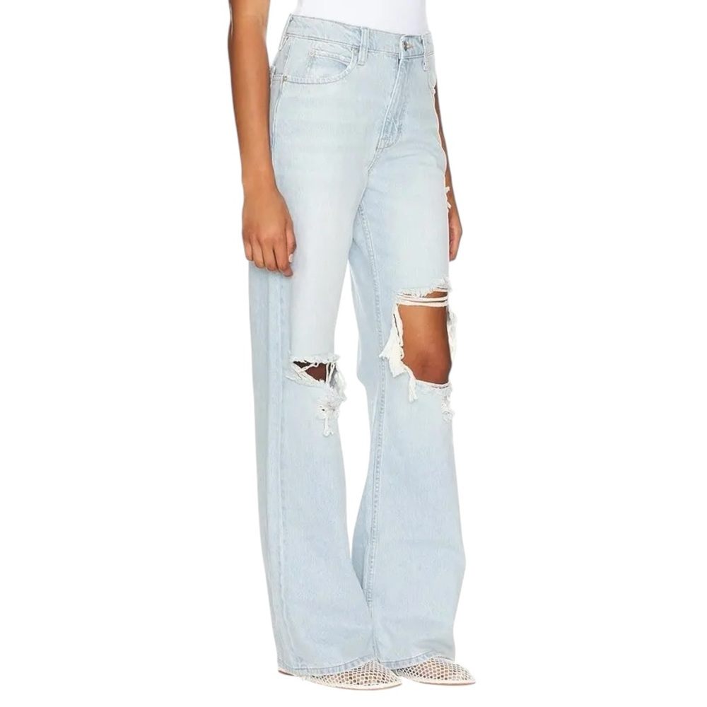 Free People Light Wash Distressed Wide Leg Jeans